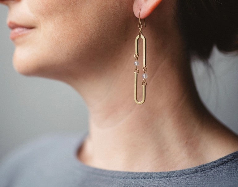 brass movement drop earrings