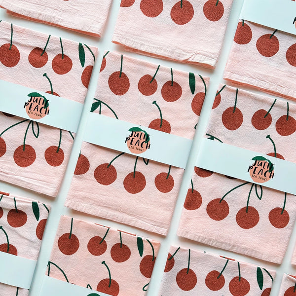 cherries tea towel