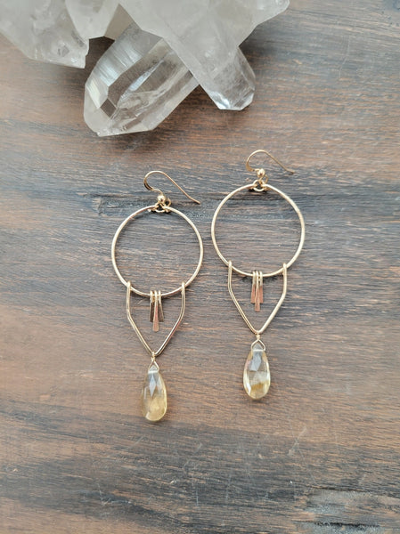 gold dangle citrine earrings