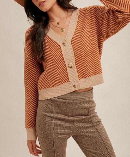 nora rust button up sweater