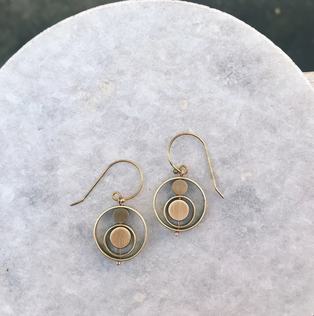 brass kinetic circle earrings