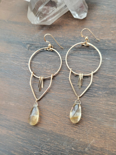 gold dangle citrine earrings