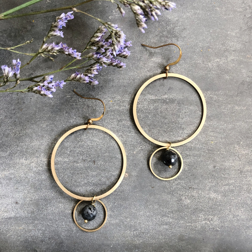 brass hoops with labradorite